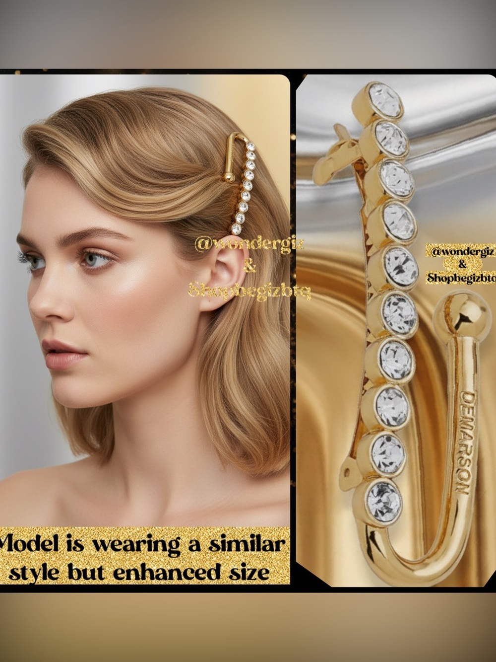 NWT Authentic Demarson Women's 12k Gold Plated Maia Crystal Hair Clip